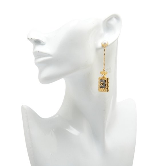 CHANEL Authentic Gold Pearl Logo Earrings